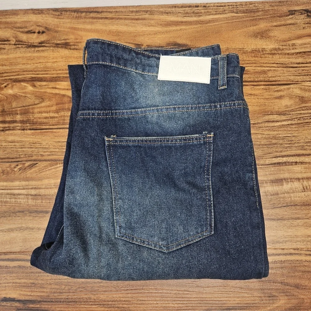 Boohoo Man‎ Ultra Wide Leg Y2K Jeans 40 x 33 Baggy Skater Patches Distressed